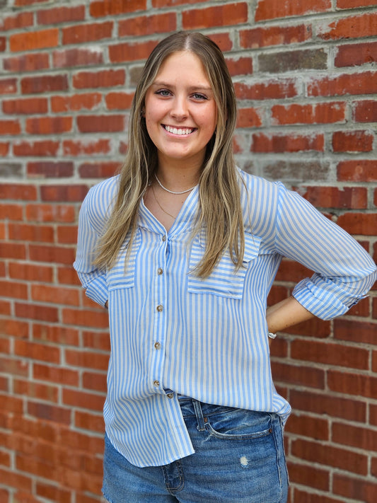 Stripe Collared Button Down Lightweight Shirt