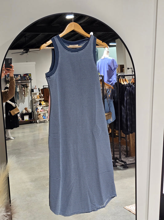 Washed Stripe Sleeveless Tank Knit Midi Dress