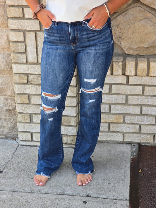 High Rise Raw Hem Boot Cut