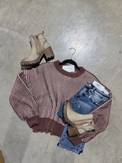 Two Tone Striped Casual Stripe Sweater Top
