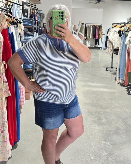 Split Neck Stripe Top
