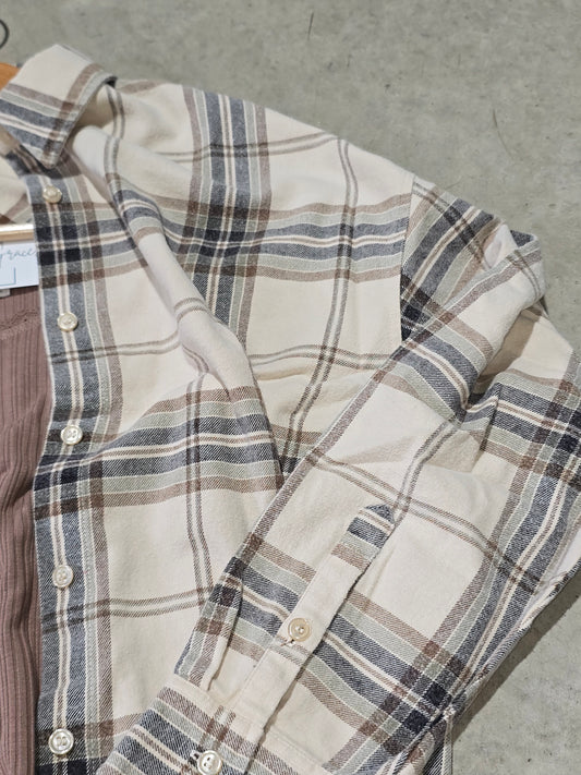 Plus Plaid Boxy Button Collared Long Sleeve Shirt