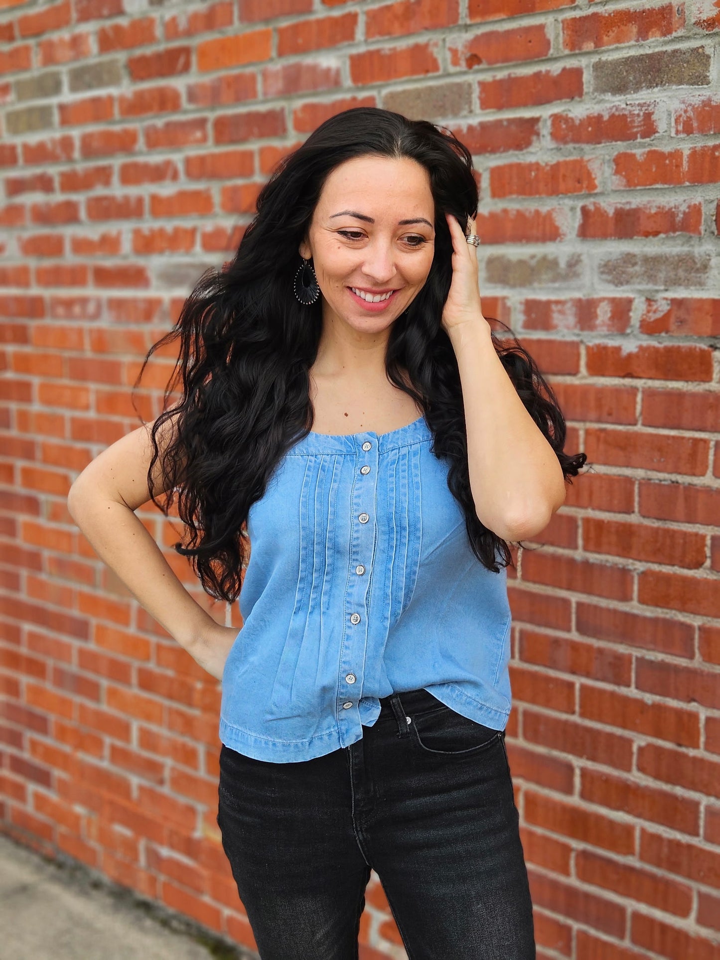 Chambray Pintuck Tank