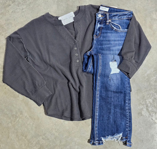 Washed Ribbed Henley