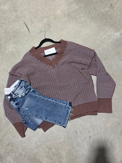 Contrast Stitch Reversible V-Neck Sweater