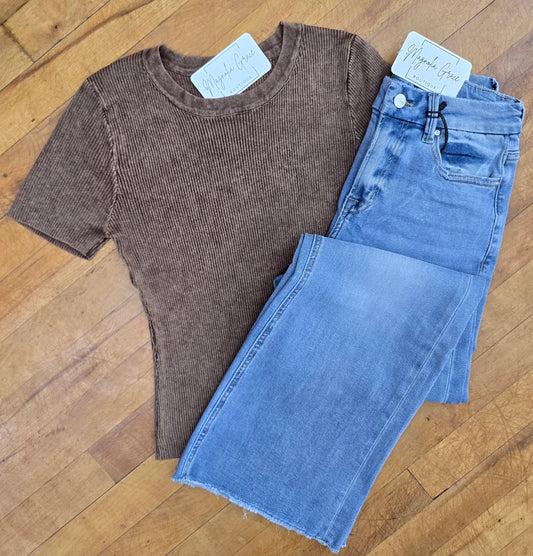 Brown Ribbed Tee
