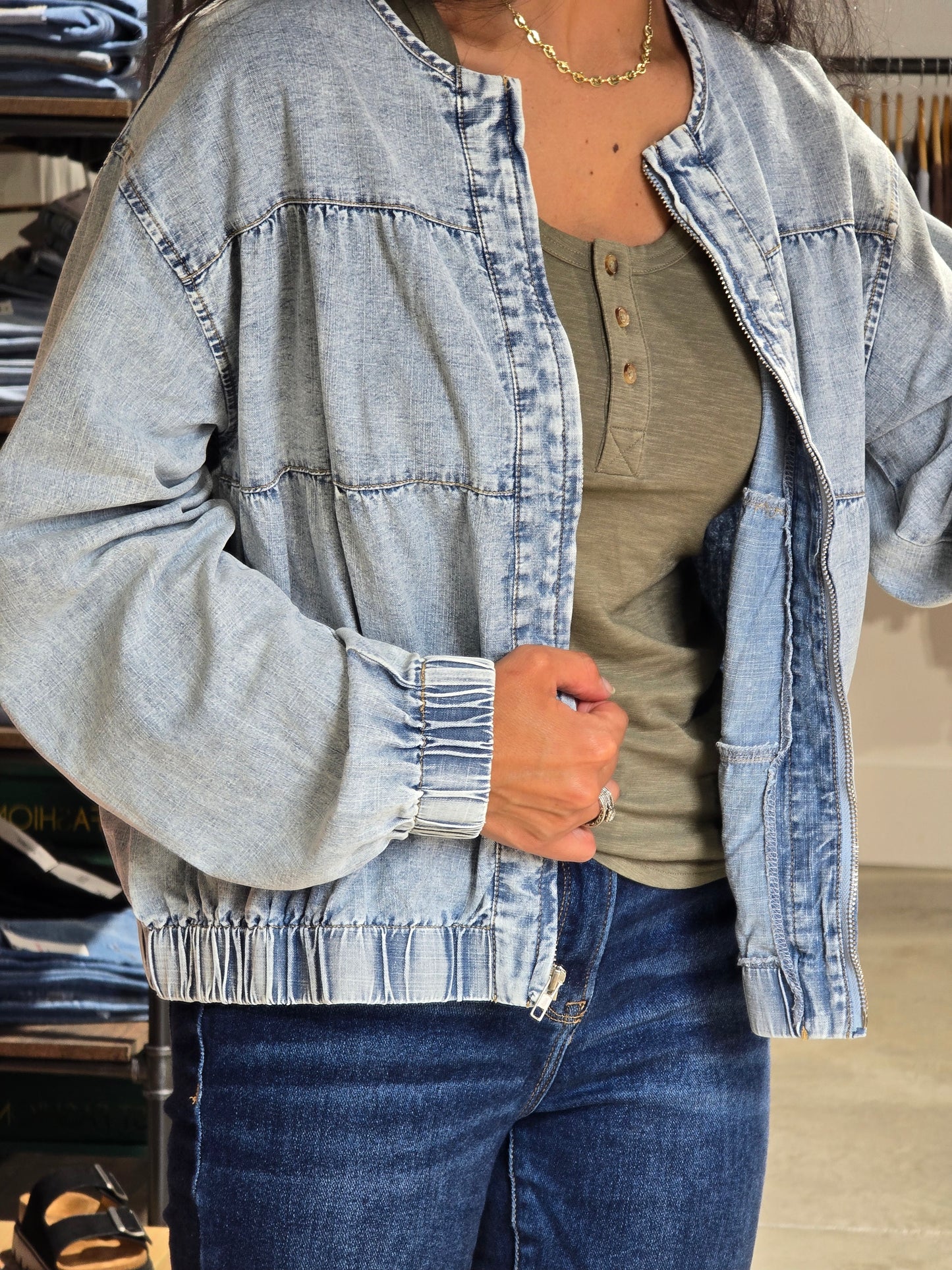 Tiered Washed Denim Jacket