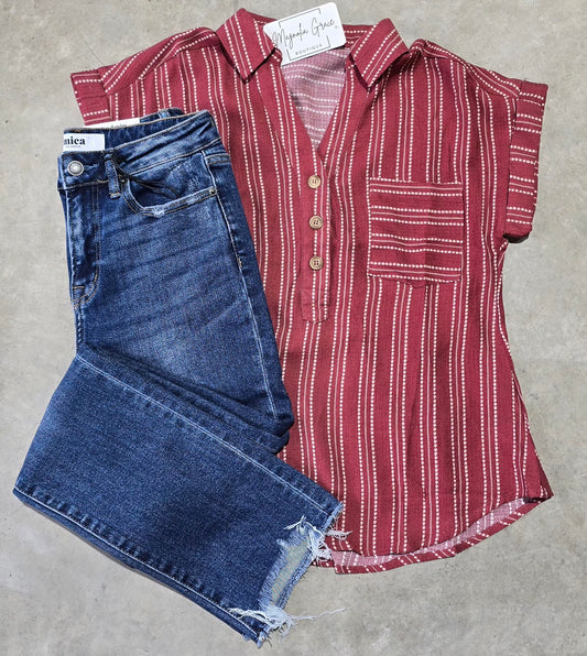 Stripe Half Button Top