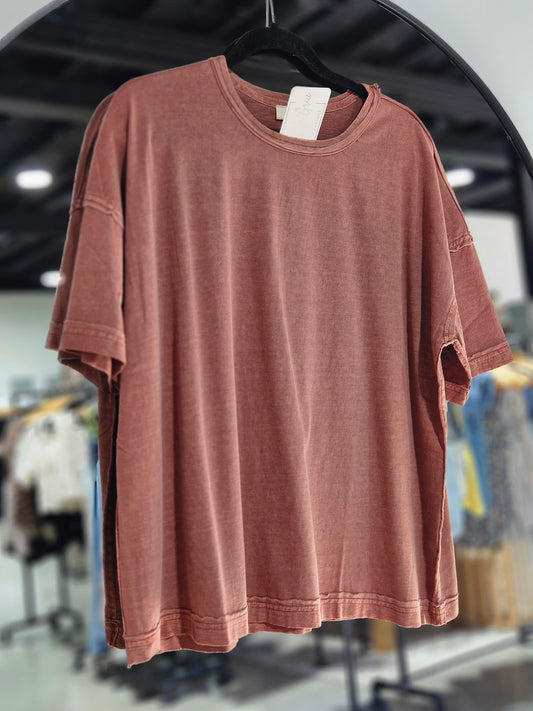 Plus Washed Exposed Seam Relaxed Knit T-Shirt