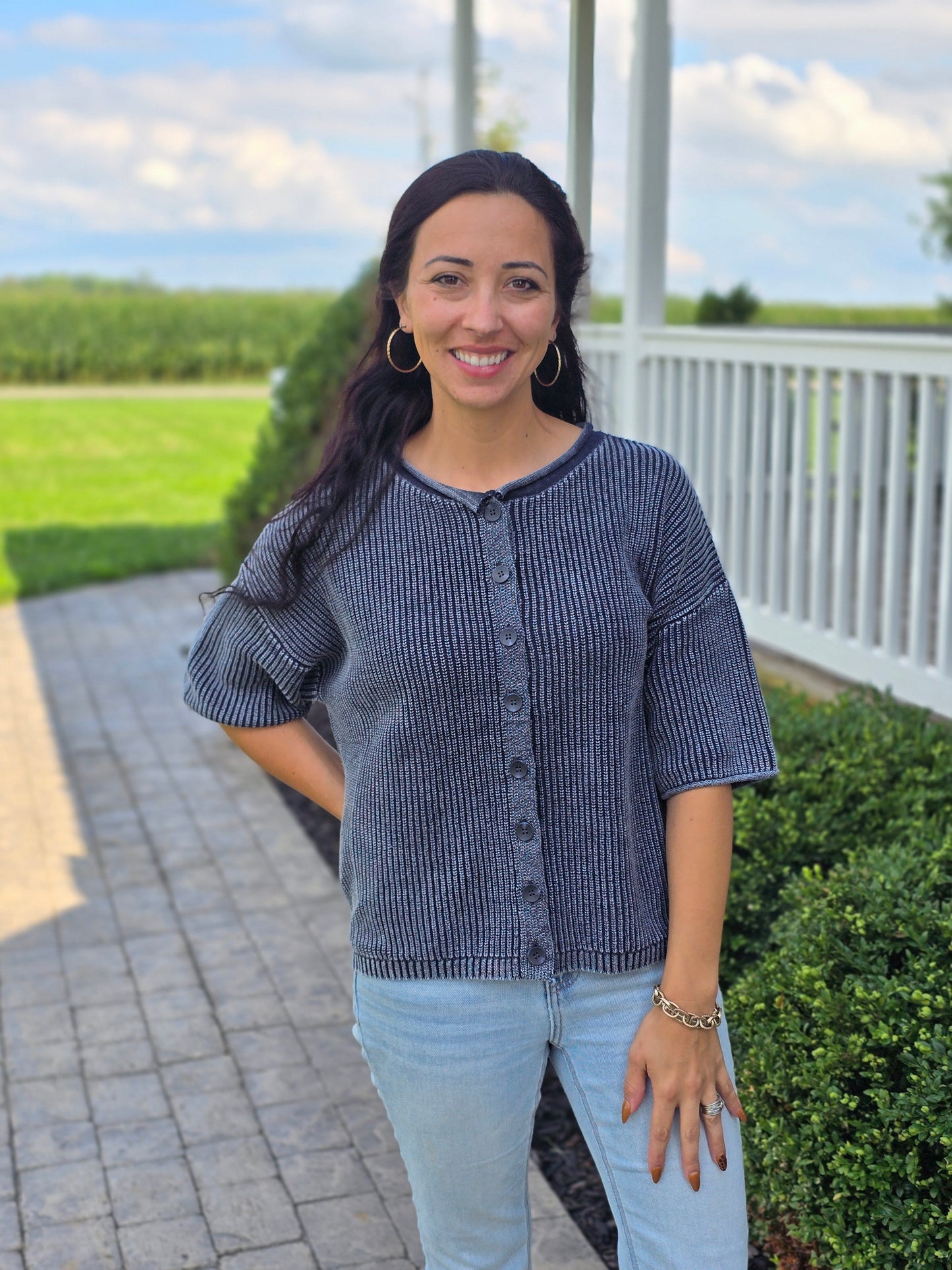 Washed Rolled Edge Cardigan