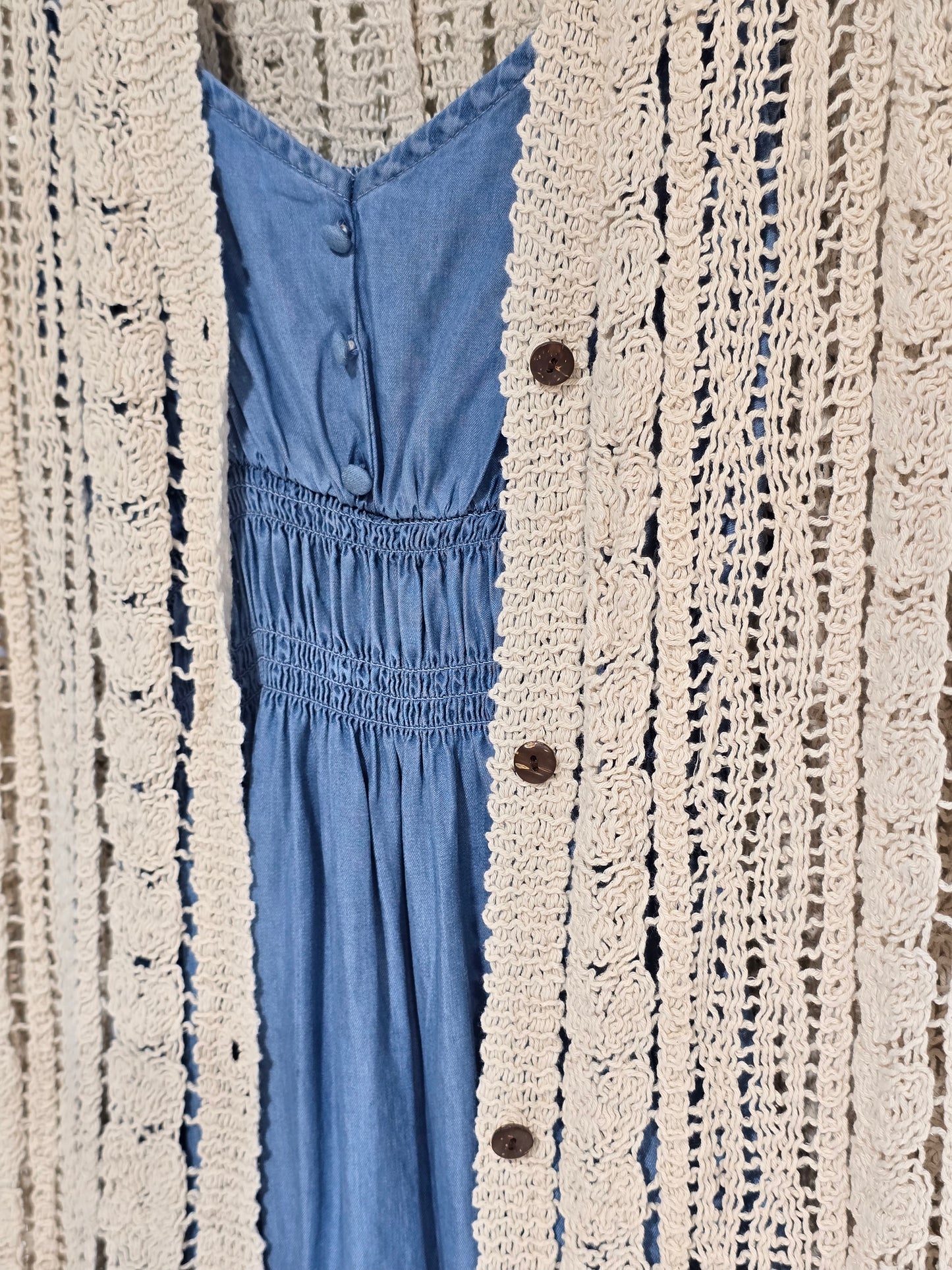 Button Down Crochet Long Cardigan
