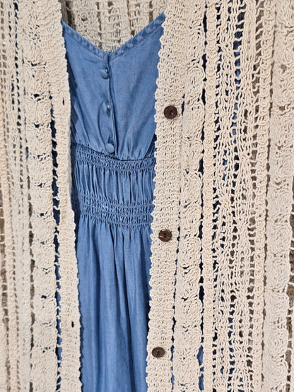 Button Down Crochet Long Cardigan