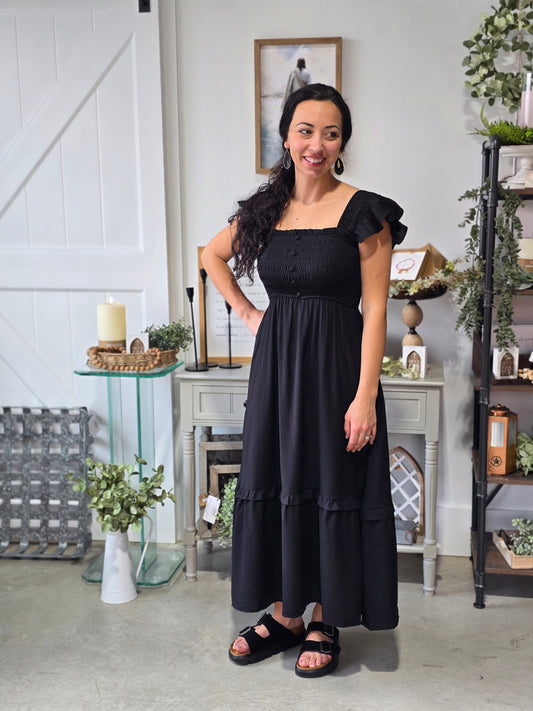 Faux Button Smocked Dress
