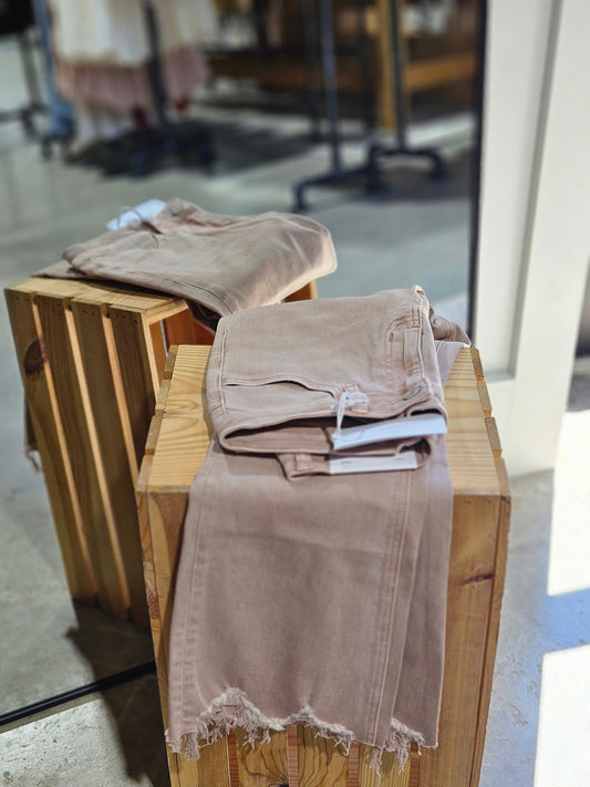 High Rise Raw Distressed Hem Crop Flare Jeans