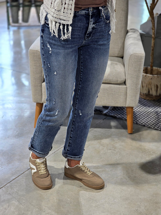 Mid Rise Stretch Straight w/ Released Hem Jeans