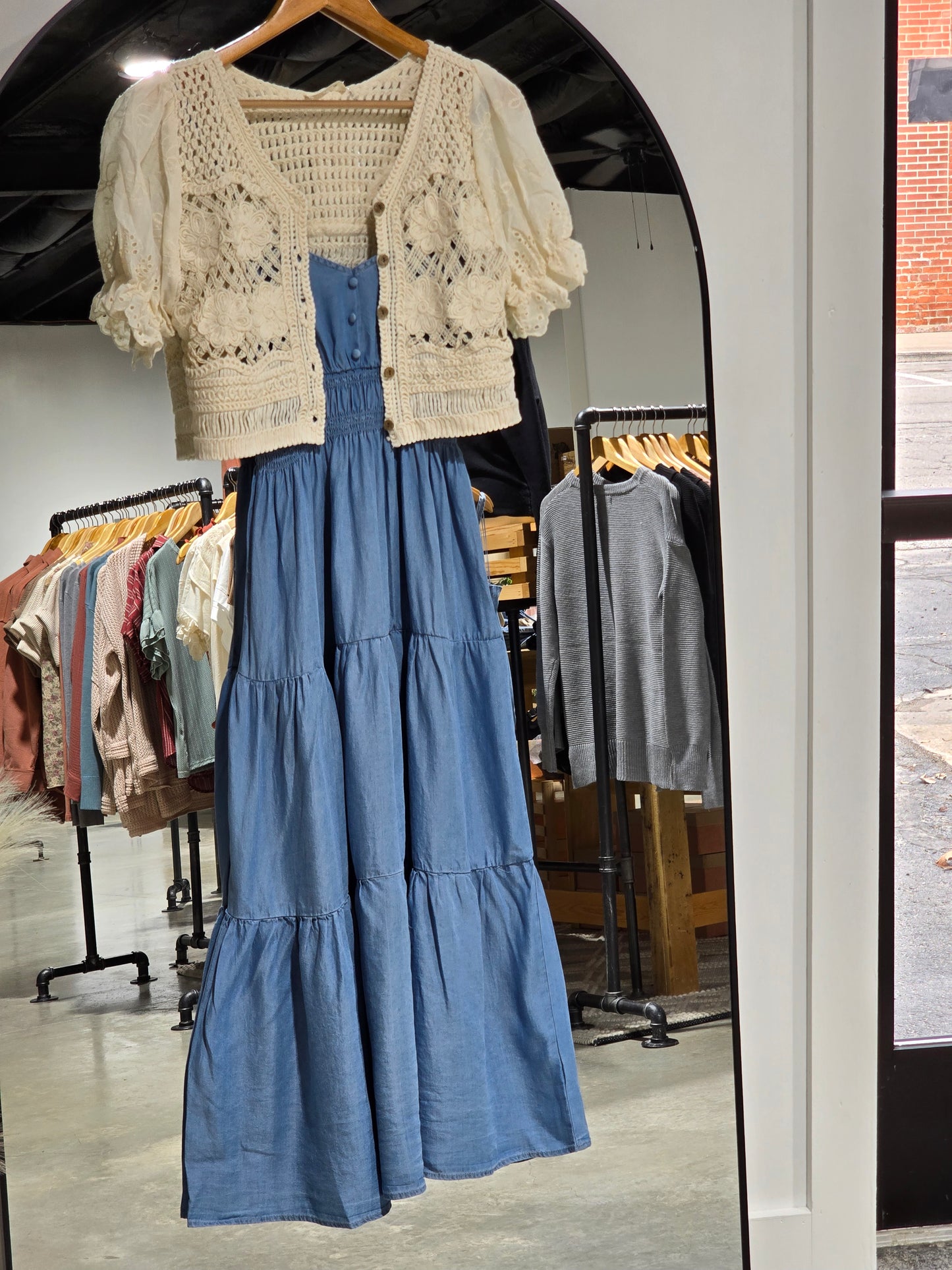Chambray Tiered Midi Dress