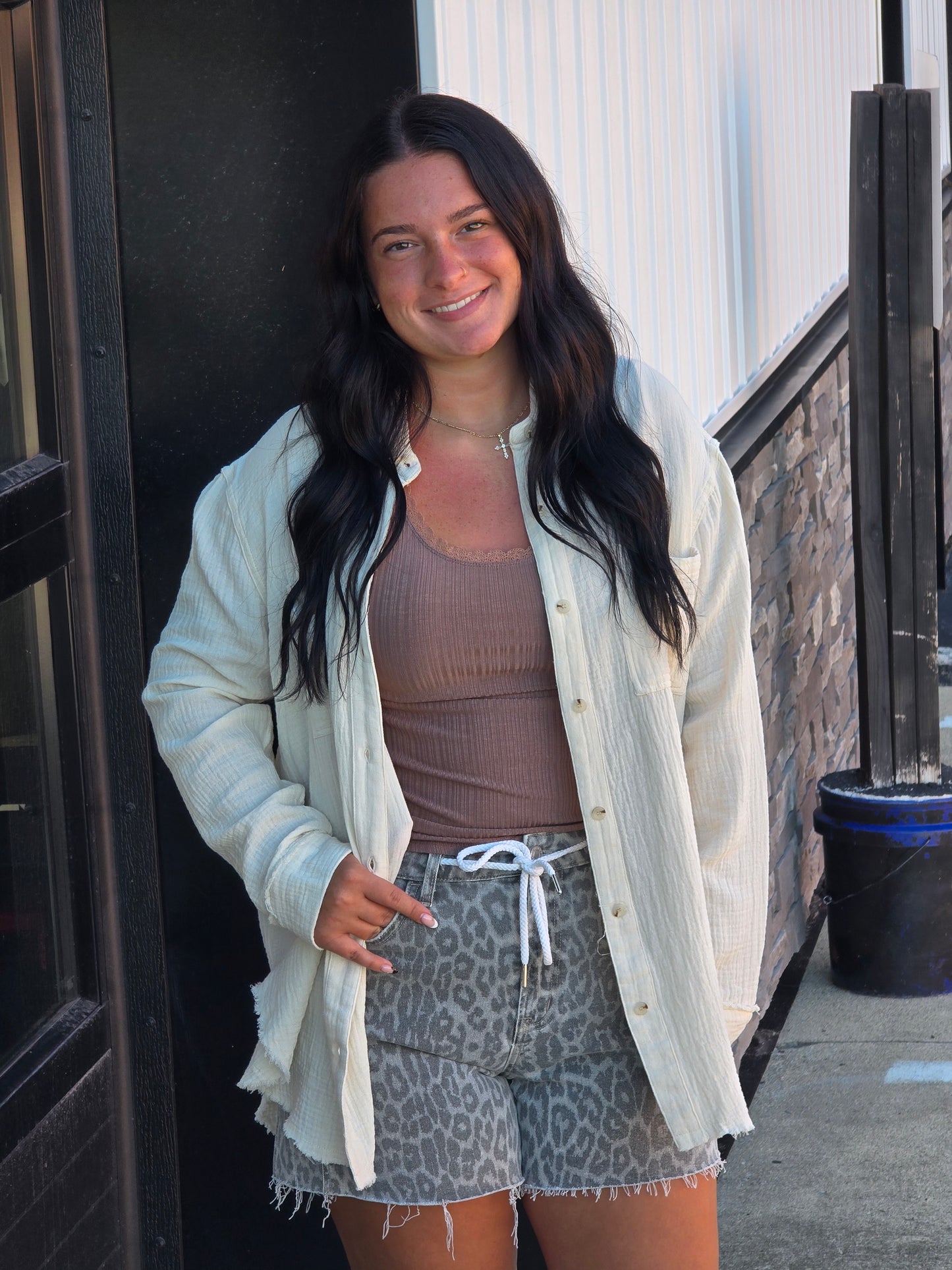 Crinkled Gauze Button Down Shirt