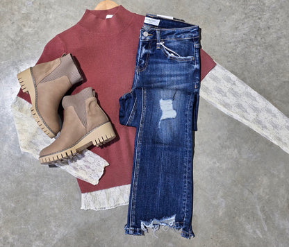 Mock Neck Brick Short Sleeve