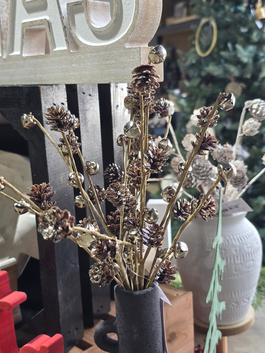 15" Icy Pinecone & Sleigh Bells Pick