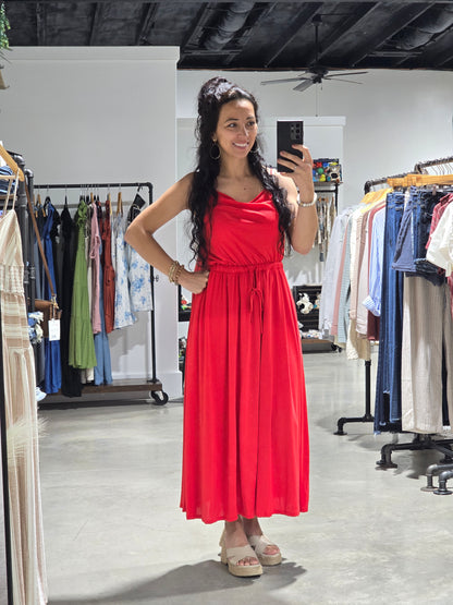 Red Flare Midi Dress