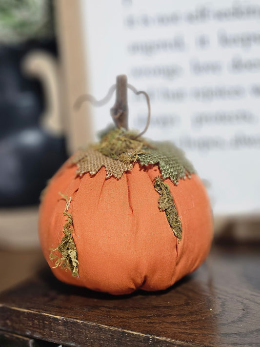 Small Mossy Orange Stuffed Pumpkin