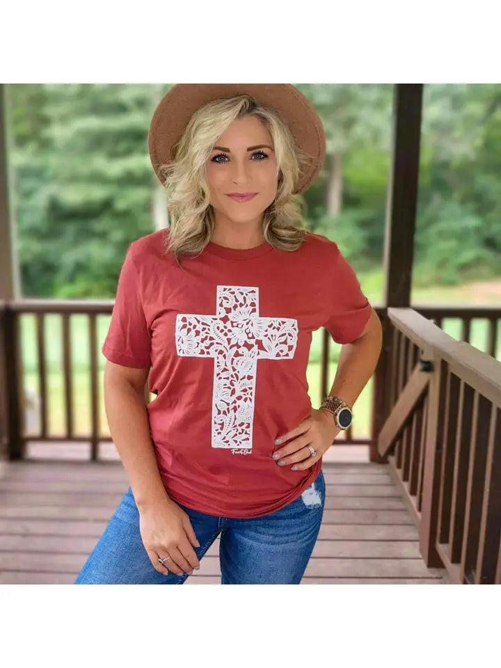 Rust Lace Cross Graphic Tee