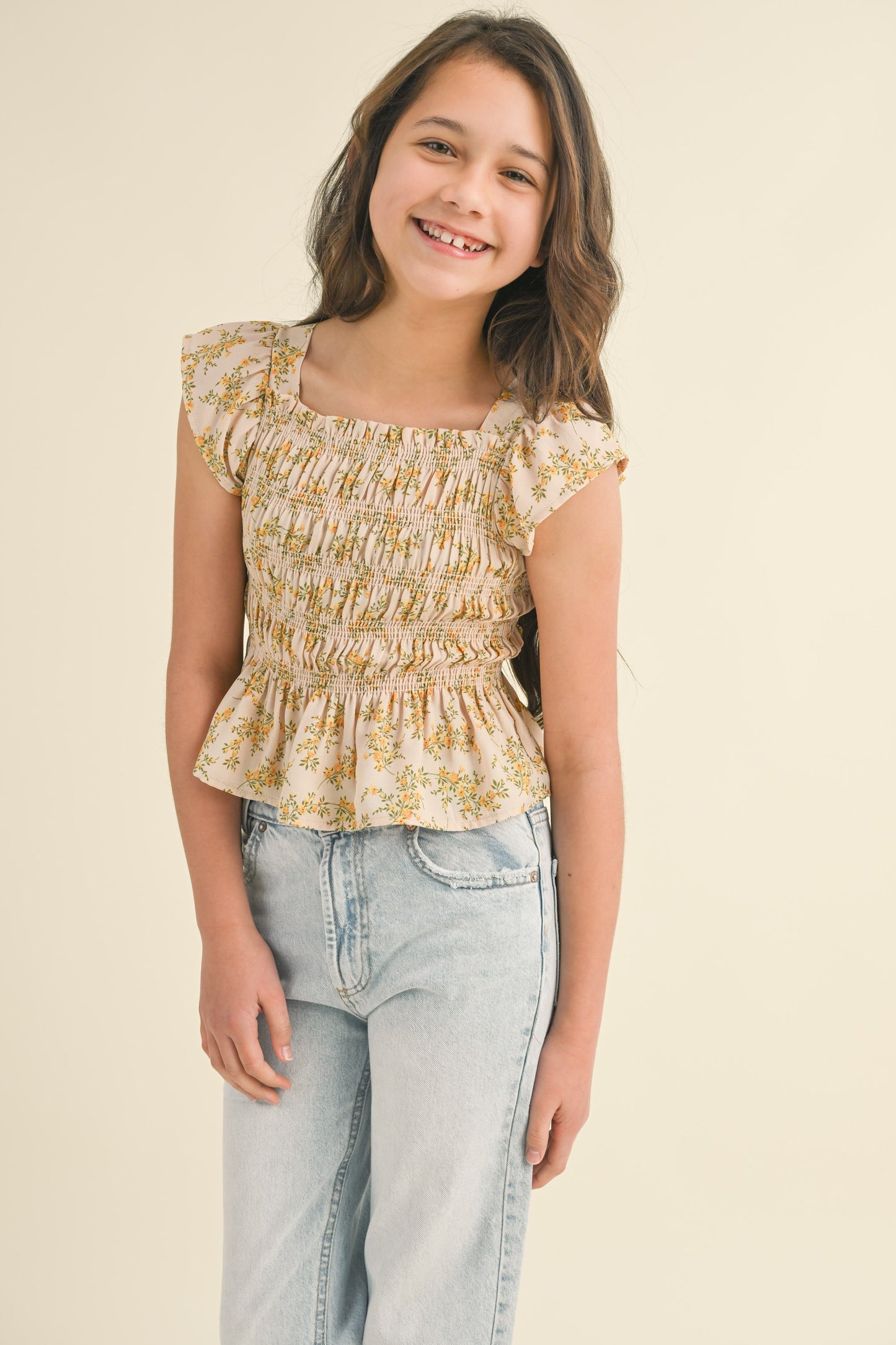 Tween Flutter Sleeve Smocked Top