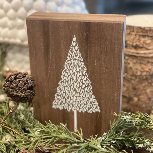 White Glitter Tree on Wood Block